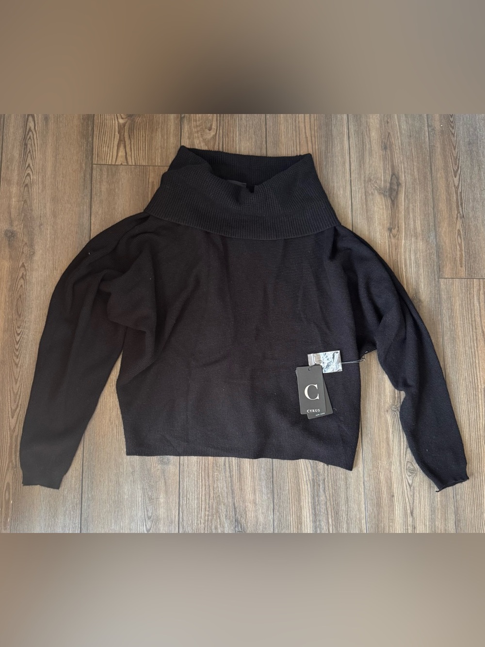 Cyrus Black Fold-Over Cowl Neck Sweater